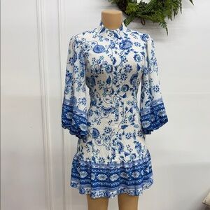 Floral Blue and White Dress